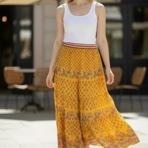 Anthropologie Tanvi Kedia Maxi Skirt Women 6 Yellow Floral Boho Festival Summer